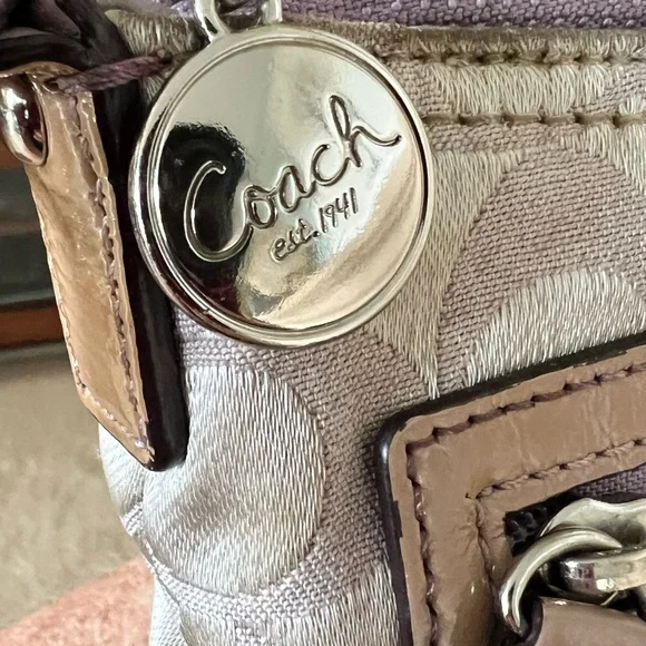 Coach Signature Satin Crossbody Purse Bag Lilac/Lilac Silver Half Moon Shaped - Picture 8 of 12